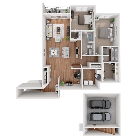 Floor plan for 2 beds, 2 baths, 1536 sqft